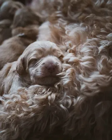 Australian labradoodle pentu nukkumassa